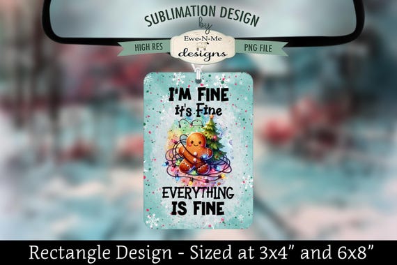 Gingerbread Tangled in Lights Rectangle Sublimation Design - Air Freshener Sublimation Design -  Everything Is Fine