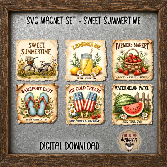 Sweet Summer Magnet SVG Bundle -  Printable Magnet Art, Printable Stickers - Digital Download - Summer Labels SVG