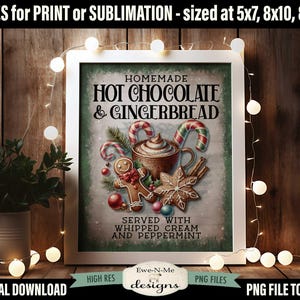 Hot Chocolate Gingerbread Sublimation Design | Vintage Cocoa Cookies Printable  | Old Fashioned Christmas Printable Sublimation Design