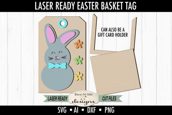 Easter Bunny Tag and Gift Card Holder - Laser Cut SVG File - Easter Basket Tag - Gift Card Holder - svg, dxf, ai, png