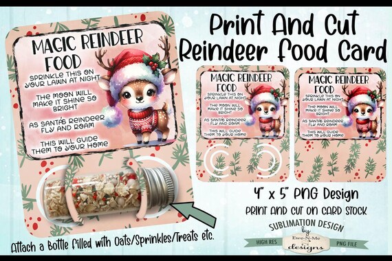 Magic Reindeer Food PNG | Christmas Reindeer Food Print and Cut Card Reindeer In Santa Hat