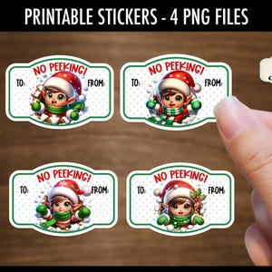 Elfe 3D Geschenkanhänger Aufkleber | 4 Elf PNG Aufkleber | Drucken und schneiden Sie Elfen Geschenkanhänger Aufkleber