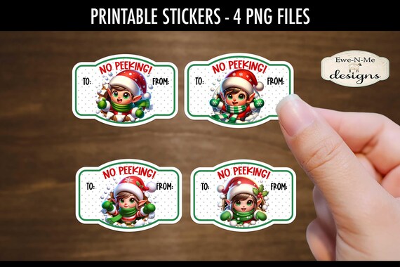 Elf 3D Printable Gift Tag Stickers | 4 Elf PNG Stickers | Print and Cut Elf Boy and Girl Gift Tag Stickers
