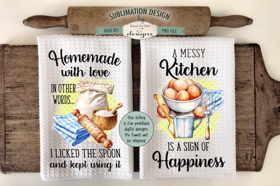 Funny Baking Themed Kitchen Towel Sublimation Design -  Kitchen Towel Rolling Pin Sublimation Designs - Eggs Whisk Kitchen Towel Design