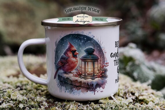 Cardinal with Lantern Sublimation Mug Design  | Be Still and Know that I am God | Printable 11 oz. and 15 oz. Mug Sublimation Wrap PNG