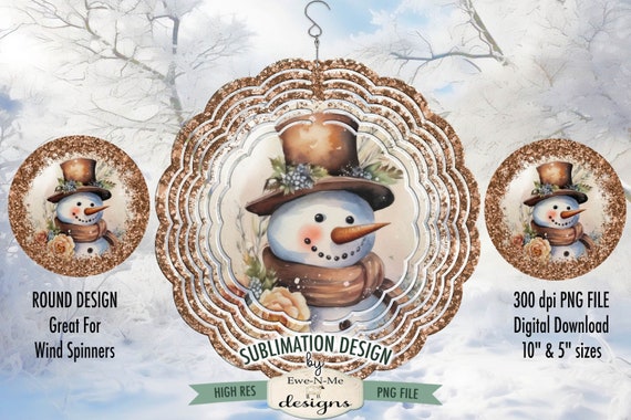 Rustic Snowman with Bronze Hat Wind Spinner Sublimation Design | Round Snowman Sublimation Design | Christmas Sublimation Design