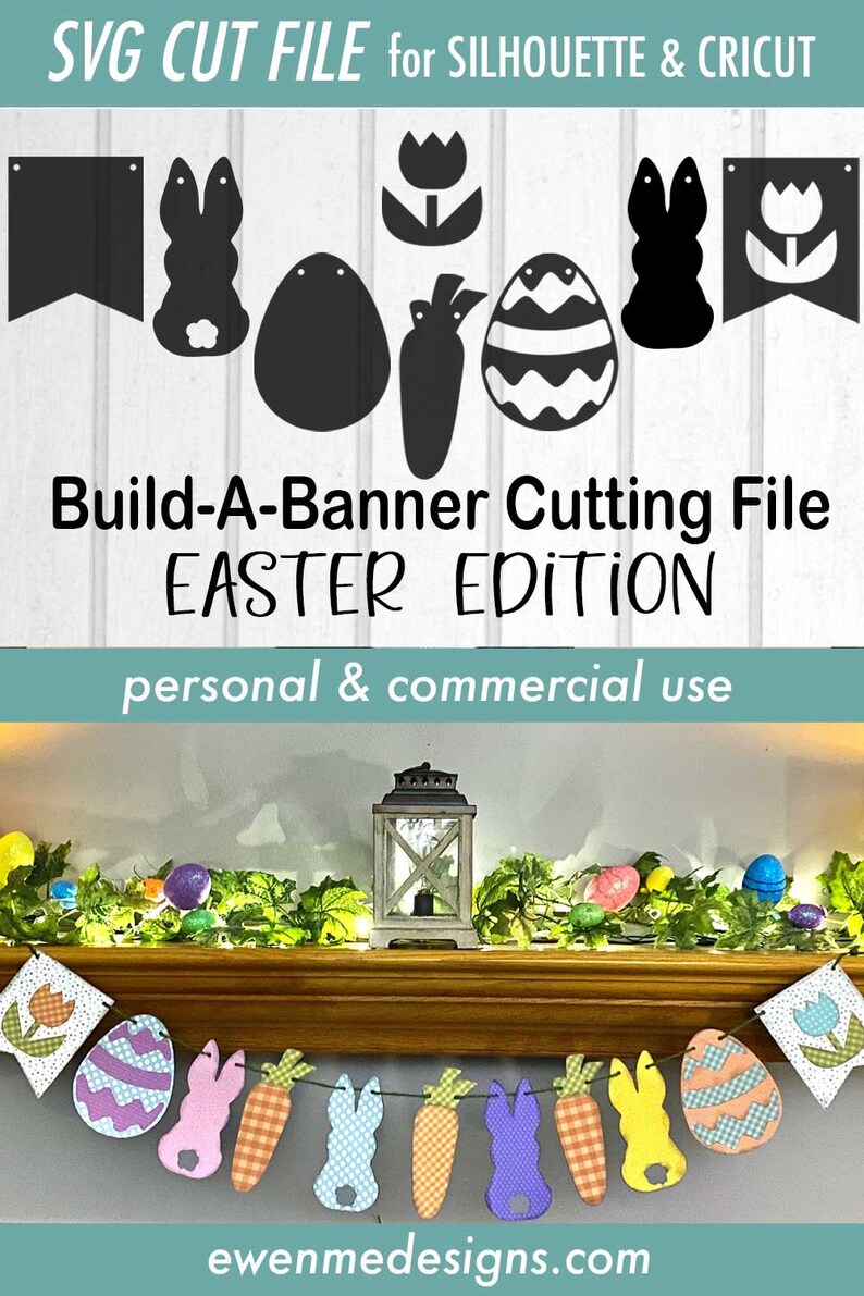 Easter Banner SVG Easter Shapes SVG Bunny, Egg, Carrot, Tulip Commercial Use svg, dxf, png, jpg image 2