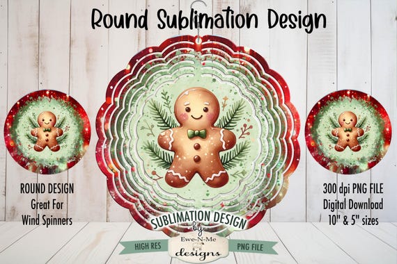Red Green Gingerbread Wind Spinner Sublimation Design | Round Gingerbread Red Green Sublimation Design | Christmas Sublimation Design
