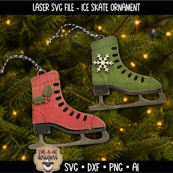 Ice Skate Ornament SVG - Christmas Laser Cut File - Layered Vintage Winter Skate Ornament - Digital Download