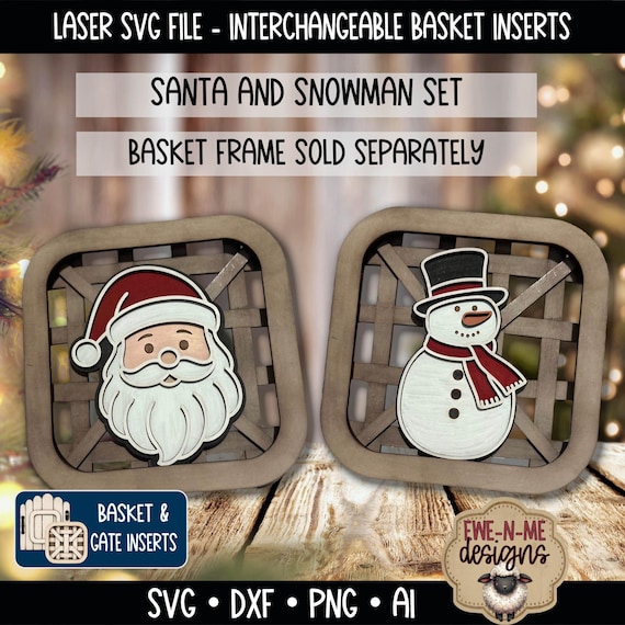 Interchangeable Tobacco Basket Inserts SVG - Santa and Snowman Set - Winter Christmas Decor - Laser Cut File - Fits Basket Frame - SVG File