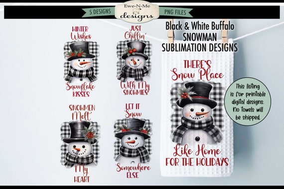 Snowman Kitchen Towel Sublimation Designs - Black White Buffalo Plaid Kitchen Towel Sublimation Bundle -  Kitchen Towel Sublimation Designs