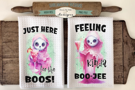 Pink Halloween Ghost Boos Kitchen Towel Sublimation Design -  Kitchen Towel Pink Ghost Sublimation Designs - Pink Halloween Kitchen Designs