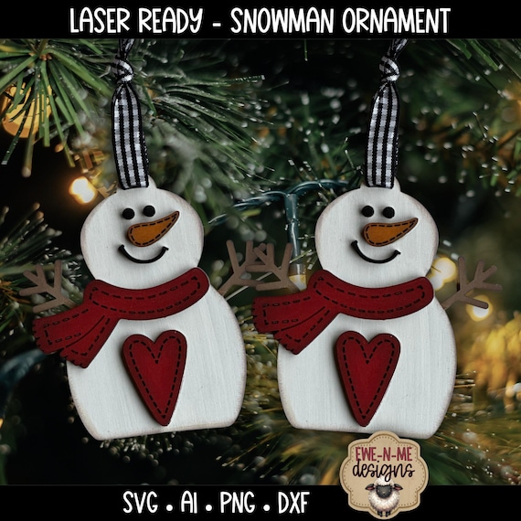 Laser Ready Snowman Ornament SVG | Christmas Snowman Laser Cut File | Farmhouse Holiday Ornament | Digital Download SVG