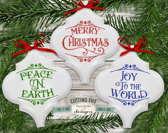 Tile Ornament SVG Files - Peace on Earth svg - Merry Christmas  svg - Joy To The World SVG - Commercial use svg bundle