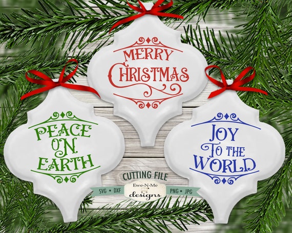 Tile Ornament SVG Files - Peace on Earth, Merry Christmas, Joy To The World