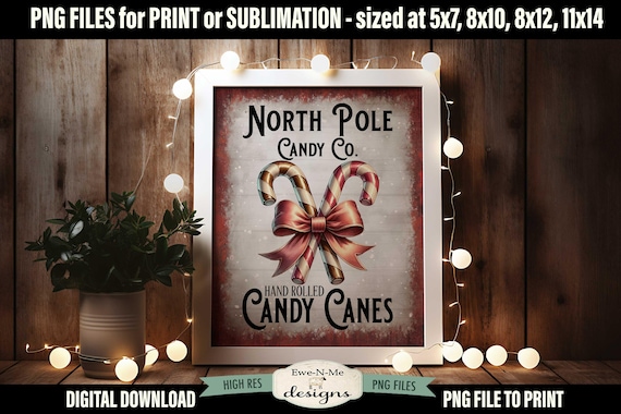 North Pole Candy Canes Sublimation Design | Vintage Candy Cane Printable  | North Pole Candy Cane Printable Sublimation Design