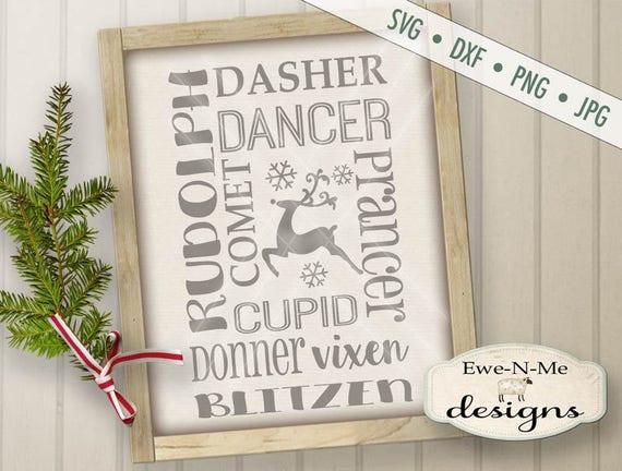 Christmas SVG Cut File - Reindeer SVG - Reindeer Names Cut File - Santa's Reindeer SVG Cut File - Commercial Use svg, dxf, png and jpg files