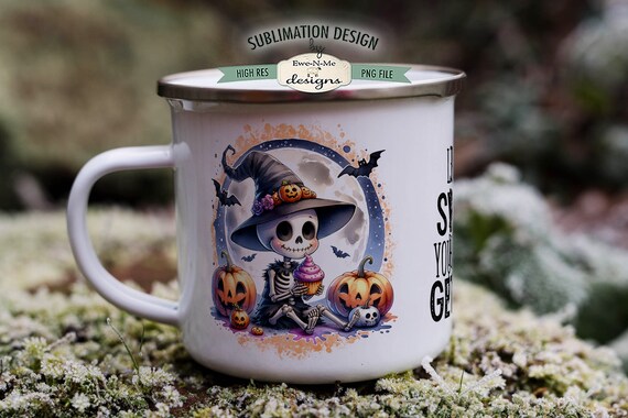 Life Is Sweet You Should Get One Skeleton Mug Design - Sarcastic Skeleton With Cupcake -  Halloween 11 and 15 oz. Mug Sublimation Wrap PNG