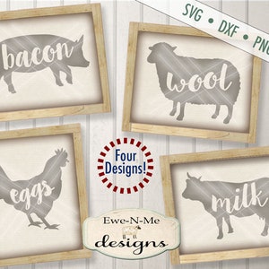 Farm Animals SVG milk svg eggs svg bacon svg wool svg farm svg chicken, pig, cow, sheep image 1