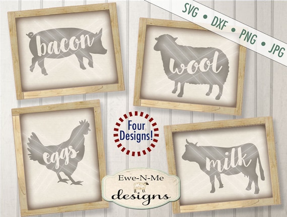 Farm Animals SVG - milk svg - eggs svg - bacon svg - wool svg - farm svg - chicken, pig, cow, sheep