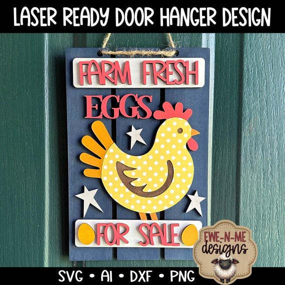 Farm Fresh Eggs with Chicken Pallet Sign - Cute Chicken with Stars - Laser Cut File - svg, dxf, ai, png