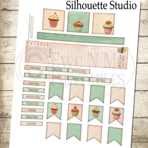 Happy Planner Printable Stickers - Cupcake Planner Sticker - Happy Planner Weekly Kit - Printable Planner - Print Cut Silhouette Studio DE