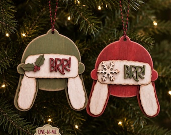 Trapper Hat Ornament SVG - Christmas Ornament SVG - Winter Hat Laser Cut File - Brr Winter Ornament