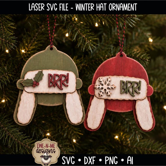 Trapper Hat Ornament SVG - Christmas Ornament SVG - Winter Hat Laser Cut File - Brr Winter Ornament