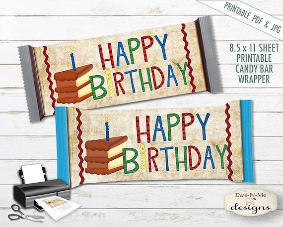 Printable Hershey Wrapper - Happy Birthday - Birthday Cake Printable -  Printable PDF and/or JPG File