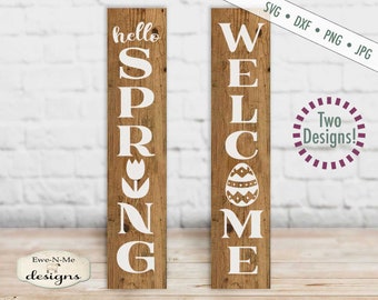 Hello Spring SVG  - Easter Egg Welcome SVG - Vertical Porch Sign SVG