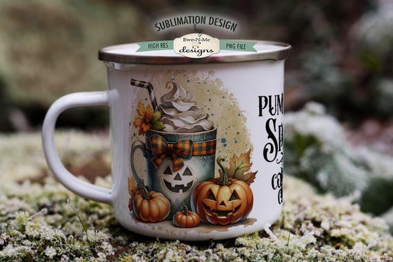 Pumpkin Spice Coffee Club | Cute Jack O Lantern 11 & 15 oz Mug  Sublimation Wrap PNG | Jack O Lantern Halloween Mug