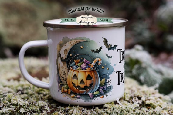 Jack O Lantern Moon with Candy | Cute Jack O Lantern 11 & 15 oz Mug  Sublimation Wrap PNG | Trick or Treat Mug