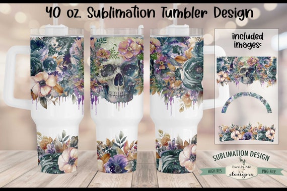 40 oz Sublimation Tumbler Design | Gothic Skull Floral Design 40 oz. Tumbler Wrap