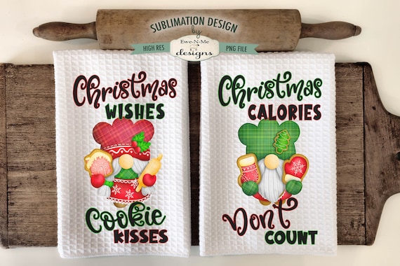 Gnome Christmas Cookies Kitchen Towel Sublimation Designs -  Cute Gnomes with Cookies Sublimation Designs - Christmas Gnome Kitchen Design