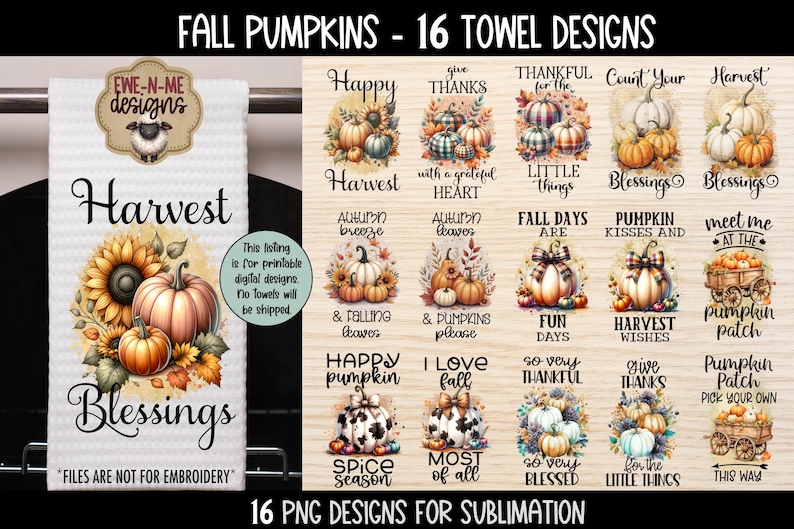 Höstpumpa sublimering PNG-paket - 16 höstkökshandduksdesigner - Skörd PNG-filer - Digital nedladdning bild 2