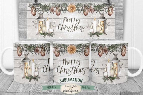Christmas Lanterns Mug Sublimation Design | Printable 11 oz. and 15 oz. Mug Sublimation Wrap PNG