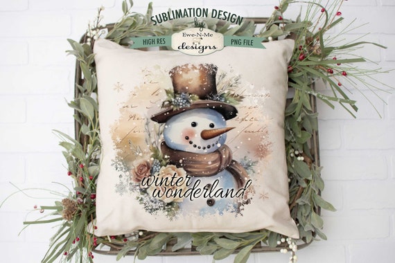 Winter Wonderland Snowman Sublimation Design | Rustic Floral Snowman | Vintage Snowman Sublimation Design