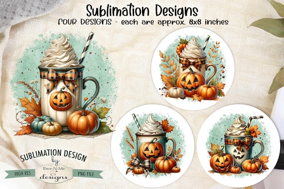 Jack O Lantern Mugs Designs - Halloween JackOLantern Mugs - Halloween Sublimation Designs - Four PNG Designs for Halloween