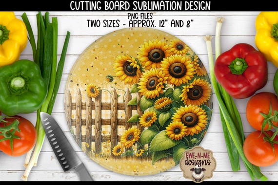 Sunflower Fence Cutting Board Sublimation Design Fence PNG Files