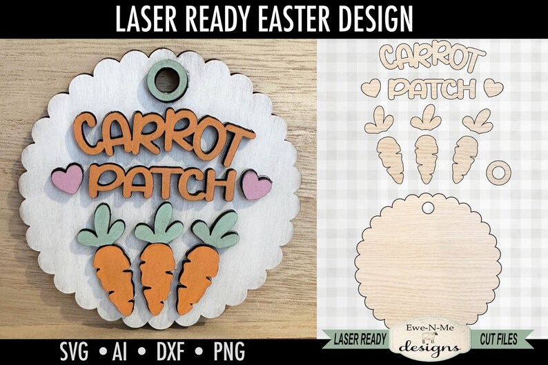 Carrot Patch Laser Cut SVG Mini Sign - Round Easter Laser Cut File ...