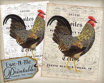 Printable French Country Wall Decor Vintage Rooster - Printable Images for Fabric or Paper  - JPG File - Commercial Use - Printable Wall Art