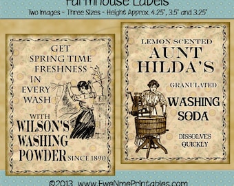 Vintage Look Laundry Farmhouse Label Printables - Aunt Hildas