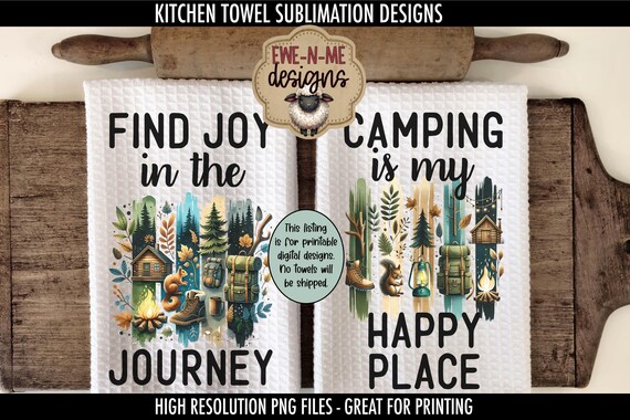Camping Brushstroke Design for Kitchen Towels - Camping Towel Designs - Camping Designs - Camping Brushstroke Sublimation PNG