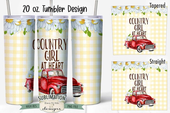 Red Truck with Daisies Sublimation Design - Country Girl at Heart  - Sublimation 20 oz. Tumbler Straight Tapered