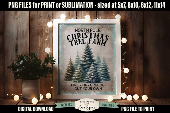 North Pole Christmas Tree Farm Sublimation Design | Vintage Christmas Printable  | Christmas Tree Farm Printable Sublimation Design