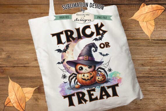 Trick or Treat Cute Spider Sublimation Design | Halloween Tote Bag Design |  Halloween Trick or Treat Sublimation Printable