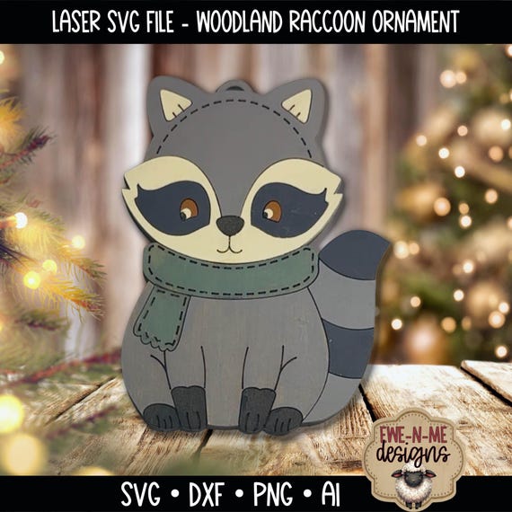 Raccoon Ornament SVG - Woodland Raccoon Christmas Ornament - Layered Laser Cut File - Woodland Animal Christmas SVG