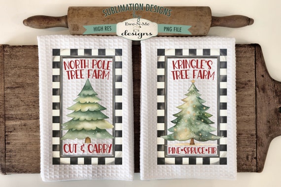 Tree Farm Kitchen Towel Sublimation Design -  Kringles Tree Farm - North Pole Tree Farm - Christmas Kitchen PNG