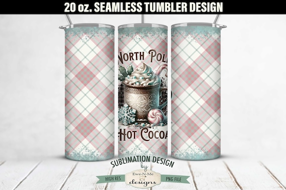 North Pole Hot Cocoa 20 oz SEAMLESS Tumbler Sublimation Design - Cute  Vintage Mug with Whipped Cream -  Christmas Winter Tumbler Design