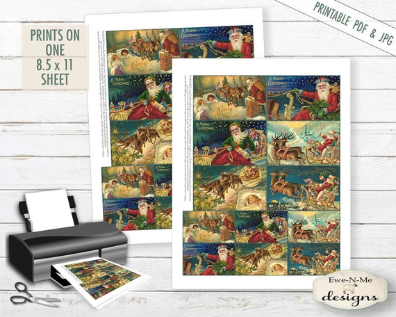 Santas Sleigh Collage Sheet - Victorian Santa - Christmas Printable Sheet Tags -  PDF, JPG